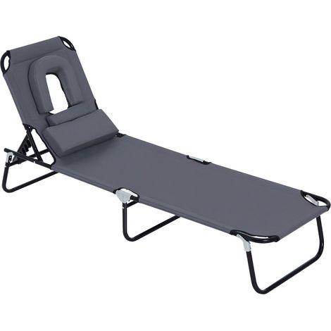 Lettino prendisole pieghevole, lettino da giardino con cuscino, sdraio reclinabile con schienale regolabile in 4 posizioni, sedia da giardino, portata fino a 120 kg, per giardino, balcone, grigio