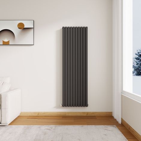 Stech Homes Modern Anthracite Oval Column Designer Radiator Vertical 1600 x 590 mm Double Panel Central Heating Radiators