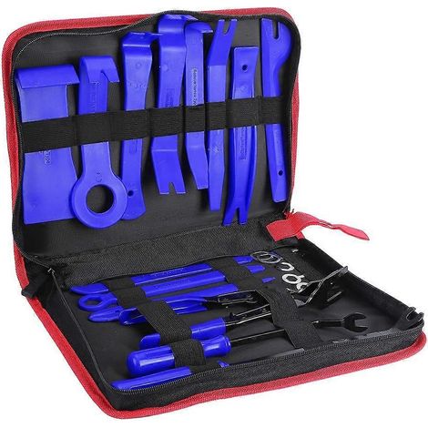 Kit de démontage autoradio audio, outil de retrait de tableau de bord, levier pour voiture, réfection intérieure bleu.