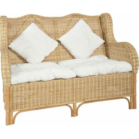 2-Sitzer-Sofa Natürliches Rattan und Leinen