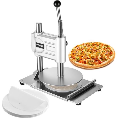 Presse à pâtes manuelle, diamètre de plaque 24 cm, presse à pizza en acier inoxydable, machine à croûte pour chapatis, avec poignée et 100 feuilles de papier sulfurisé, pour cafés, boulangeries (1/5)