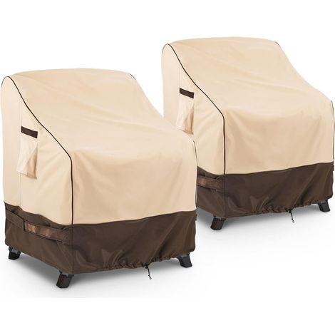 KylinLucky Schutzhüllen für Gartenstühle (2er-Pack), passend für 74 x 76 x 91 cm, 71 x 74 cm und 69 x 71 cm, strapazierfähig, wasserdicht und wetterfest (600D), ideal für Gartenmöbel, Khaki (1/5)