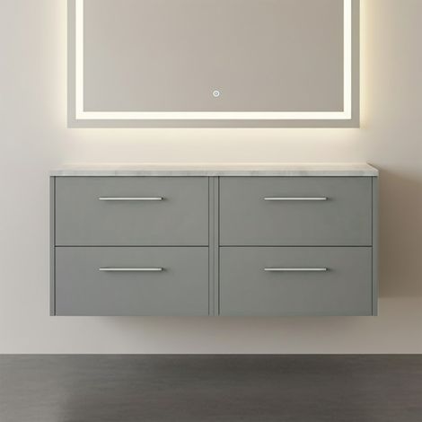 Hudson Reed Juno Wall Hung 4-Drawer Vanity Unit with Bellato Grey Worktop 1200mm Wide - Coastal Grey (1/4)