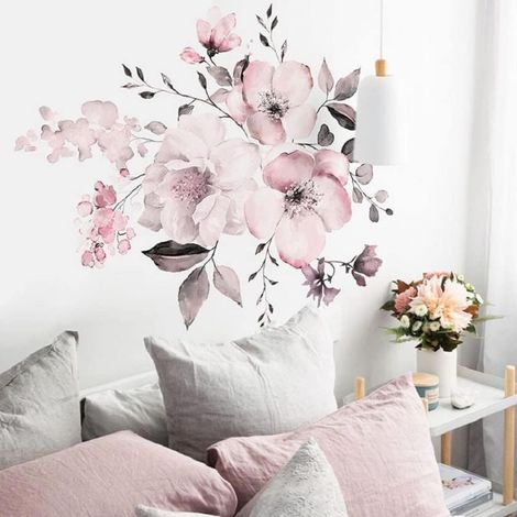 Stickers Muraux Fleur Rose Autocollants Muraux Grand Lotus Sticker Mural Fleurs Papillons pour Fille Femme Salons Chambres Décoration Murale (1/5)