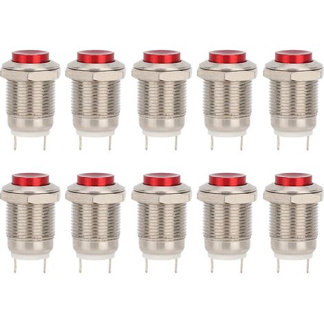 Interrupteur à bouton-poussoir étanche en métal rouge, trou de montage de 12 mm, 2 A/250 V CA (1/5)