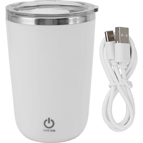 350-ml-USB-Thermobecher mit integriertem Mixer, spritzwassergeschützt, weiß