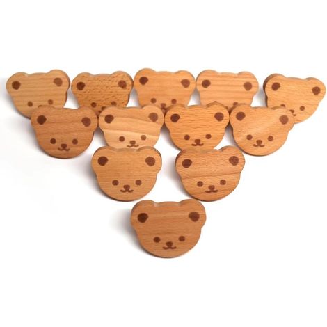 12 tiradores de cajón de madera tallada con forma de oso bohemio, decoración rústica y ecológica para armarios y cocinas.