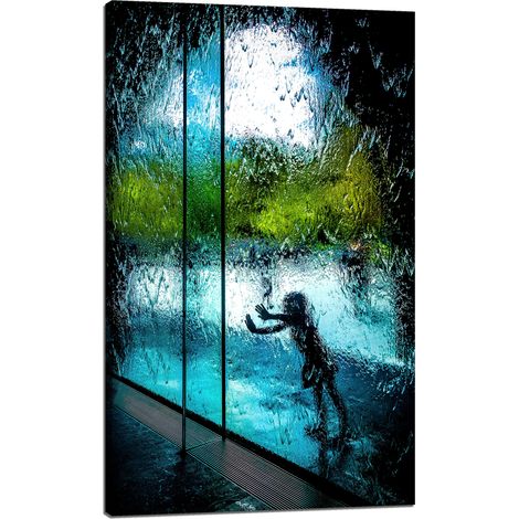 Lienzo impreso "Cortina de agua con personas" 60x100 cm