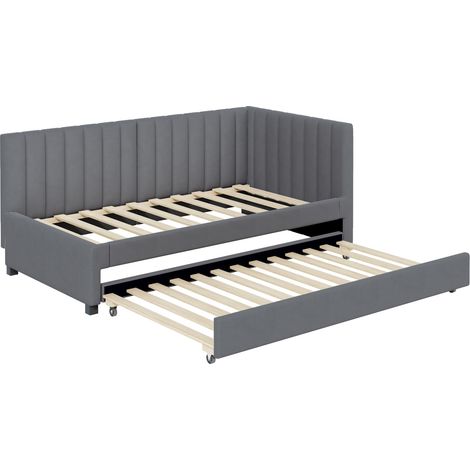 Letto estraibile 90x200 in velluto grigio con rete a doghe MODENUIT (1/5)