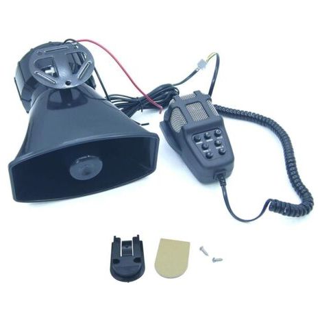 Sirène de Voiture 7 Tons 12V 100W Sirène de Police Amplificateur Alarme Voiture avec Micro, Klaxon de Véhicule Circulation Moto Pompiers Ambulance Haut-Parleur de Son d'urgence (1/4)