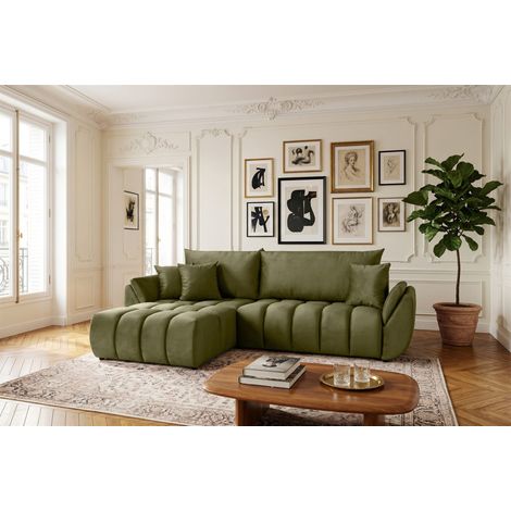 Ecksofa Schlafsofa Sofa COLLIN in Stoff Monolith Olivgrün Ottomane Links (1/5)