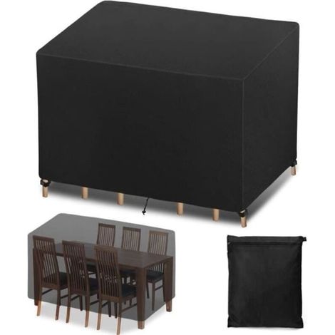 (noir)Housse Salon de Jardin Housse de Table Extérieur 200 x 160 x 70cm Bâche de Protection Étanche Tissu Oxford Imperméable, Résistance (1/4)