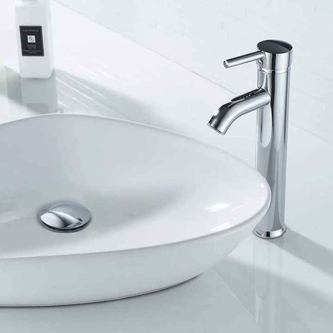 Bathroom Sink Faucet High Arc Stainless Steel Single Lever Hot and Cold Water with 2 Hoses Included,Silver (1/5)