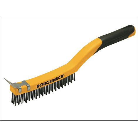 PROMO-Stainless Steel Wire Brush Soft Grip with Scraper 355mm (14in) - 3 Row ROU52032 (1/3)