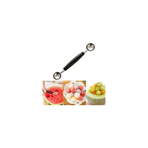 Cuillère à graines de melon en acier inoxydable Cuillère à boules de fruits à double tête (1) noir, taille 18 3cm (1/4)