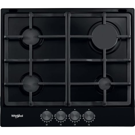 Whirlpool – Plaque de cuisson gaz intégrée 58 cm – 4 foyers – Puissance 7300 W – Brûleurs en fonte – Surface émaillée anthracite