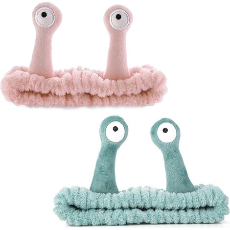 Lot de 2 bandeaux pour le visage, motif palmier et escargot, bandeaux de maquillage pour femmes, bandeau élastique en polaire corail mignon et créatif (rose) (1/5)