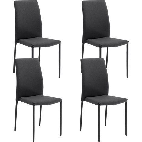 Set 4 Sedie Leda 42x52x96 cm in Tessuto Easy-Clean Gambe Rivestite in Tinta Nero (1/5)