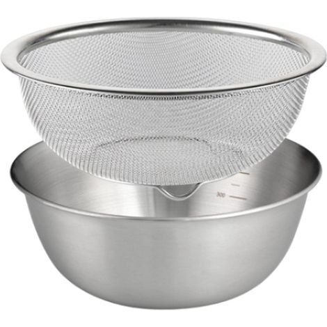 Colador de acero inoxidable 304 con tazón mezclador, juego de colador para lavar arroz, colador de alimentos, máquina para enjuagar pasta, espaguetis y arroz, 18 cm (1/5)