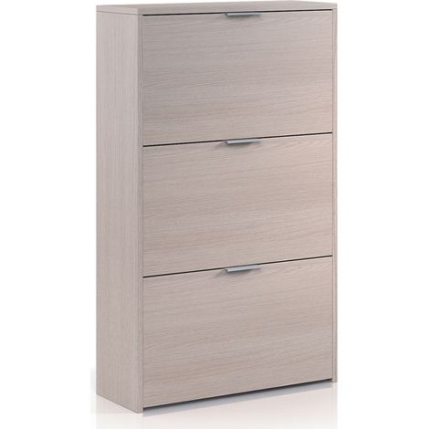 Commode à chaussures en bois de 3 portes coloris chêne -113 x 60 x 22 cm -PEGANE-