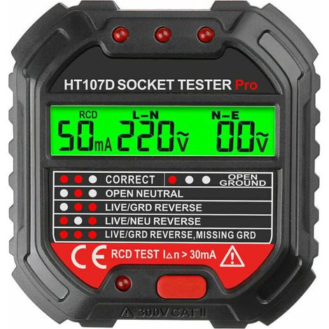 Schutzleitertester für Steckdosentester, Steckdosenphase (EU-Verordnung HT107D) FLITI (1/4)