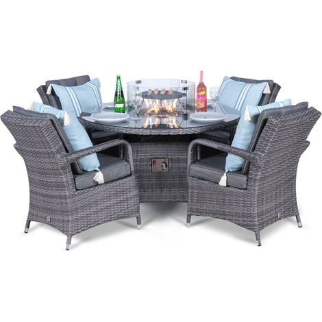Arizona Fire Pit 4 Seater Round Rattan Dining Set - Grey (1/5)