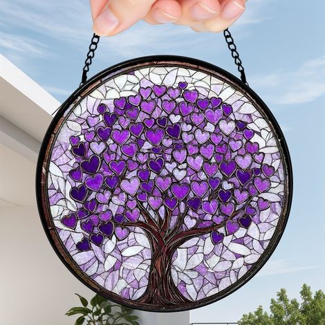 25 cm Attrape-soleil fleurs oiseaux papillons suspendu en vitrail, décoration maison, cadeau femme (1/5)
