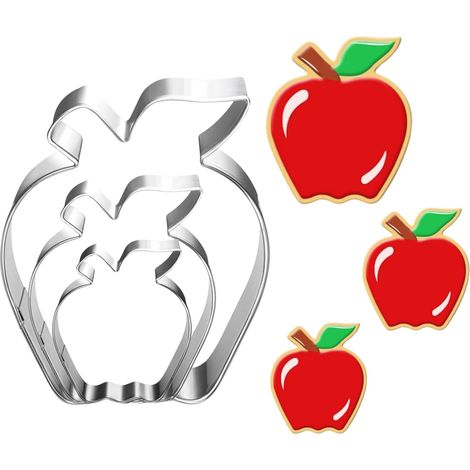 Lot d'emporte-pièces pomme - 3 pièces (9,0 cm / 7,0 cm / 5,0 cm) - Emporte-pièces en acier inoxydable, passe au lave-vaissage - Pour biscuits, gâteaux et décoration - Idéal pour anniversaire,Pomme,-