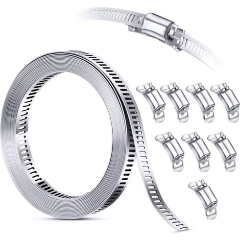 Collier De Serrage - Acier Inoxydable 304 - Bande Réglable 12 Pieds + 8 Fixations - Pour Conduits Sèche-Linge Jardin Automobile - Kit Complet (1/5)