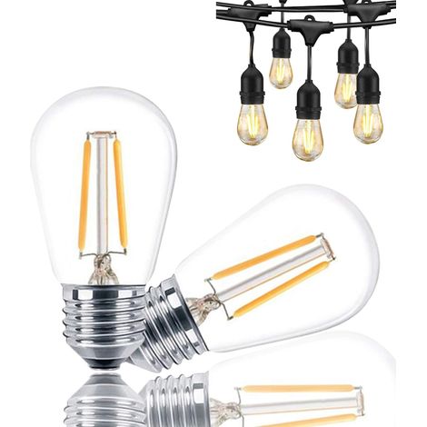 2W E27 Ampoule LED Filament,Chaud Equivalent à Ampoule Incandescente 20W, Blanc Chaud 2700K non Dimmabile 360° Faisceau Lot de 2