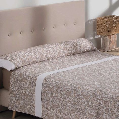 Ensemble de draps beige / Blanc Nalui  Tissu en polycoton, lavable à 30º et facile à repasser.