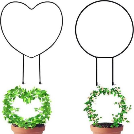 Soportes para plantas de jardín, soportes trepadores de hierro forjado, coronas de alambre metálico, con forma de corazón, redondas (1/4)