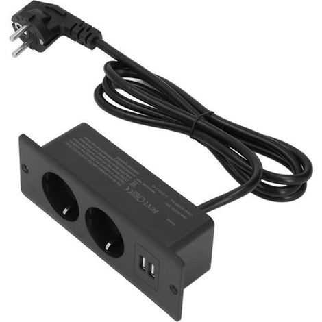 Regleta empotrable con 2 puertos USB y 2 tomas de corriente CA 230-265 V. Toma de corriente para conferencias empotrable. Carga rápida. Esta,15 m (1/5)