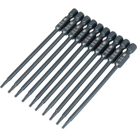 Kit de 10 embouts de tournevis magnétiques de sécurité à tête étoile T8, tige hexagonale 1/4", 100 mm (1/5)