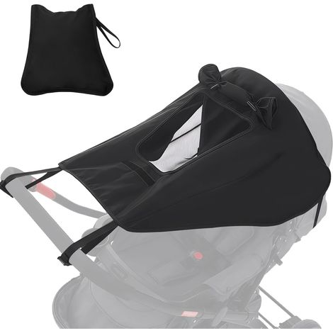 Pare Soleil Poussette Universelle, Auvent Poussette Anti-UV 50+ Imperméable Noir avec Fenêtre d'Observation et Maille Respirante Protection Solaire Bébé Compatible avec Nacelle Cosy Facile Sac Inclus