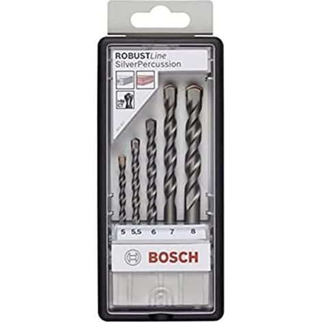 Bosch punta per calcestruzzo linea robusta set percussione argento 5 pezzi. 5 - 8 mm - 2607010526 (1/3)