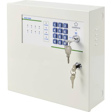 Centrale d'alarme filaire 8 zones – Alimentation 230V – Activation par interrupteur à clé – Signal transmission filaire – Renkforce