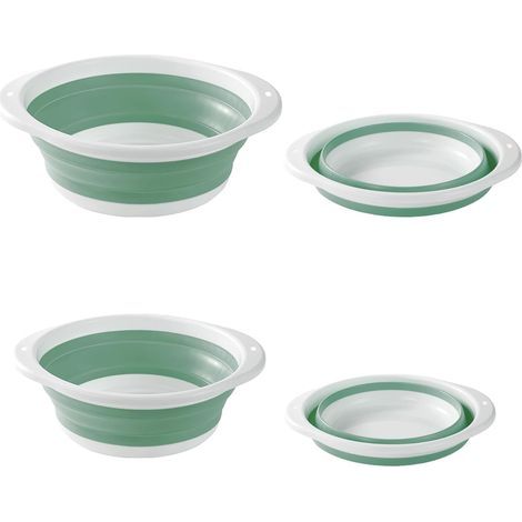 Bassine Retractable, 2 Pièces 2 Tailles Bassine Pliable, Bol à Vaisselle Pliable pour Activités de Plein Air, Voyage, Camping, évier de Cuisine (Vert Blanc) (1/5)