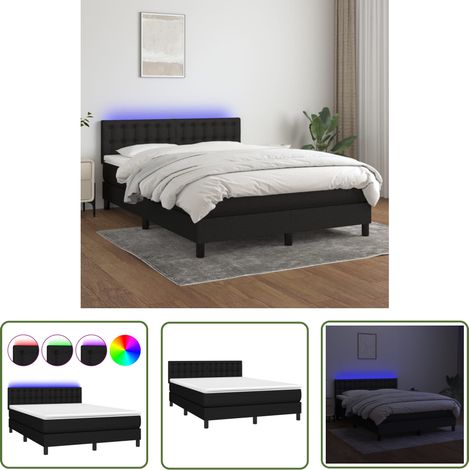 The Living Store Sommier à lattes de lit avec matelas LED Noir 140x200 cm Tissu - Sommier Tapissier - Lit Avec Led - Matelas À Ressorts Ensachés - Têted Lit Ajustable - Éclairage LED (1/5)