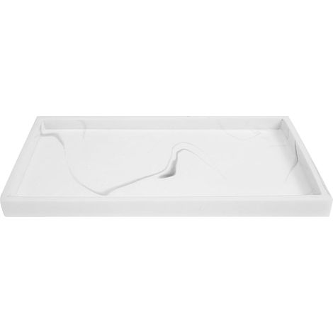 Plateau de Toilette en Résine Blanc Imitation, Format Compact et Léger, Plateau Cosmétique Ménager Polyvalent pour Salle de Bain, Rangement de Produits de Toilette et Bijoux,'-'- (1/5)