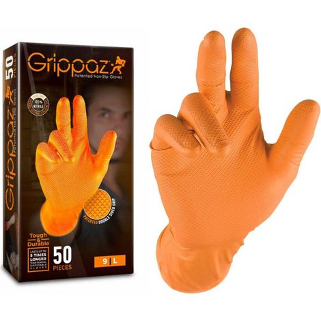 Gants jetables nitrile orange taille L – 50 gants – Épaisseur 3x gants standard – Adhérence écailles de poisson – Anti-allergiques – Grippaz