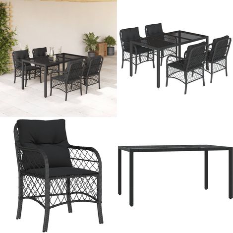 5-tlg. Garten-Essgruppe mit Kissen Schwarz Poly Rattan - Gartentisch - Esstisch - Gartenmöbelset - Outdoor Möbel - Rattan Gartenmöbel - Home & Living (1/5)