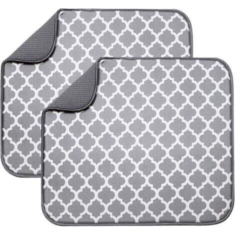 Lot de 2 tapis de séchage en microfibre pour égouttoir à vaisselle, tapis de séchage absorbant pour verre, assiette et tasse 40 cm x 46 cm, support gris