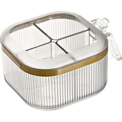 Boîte à épices à 4 compartiments avec couvercle, boîte de rangement transparente pour épices, boîte à épices avec couvercle et cuillères de service, bocaux à condiments de cuisine, ensemble de boîtes (1/5)