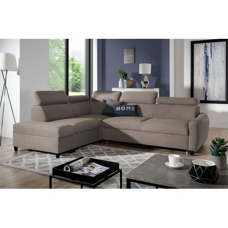 Ecksofa Schlafsofa Sofa ANTON in Stoff Esito Sand Ottomane Links (1/4)