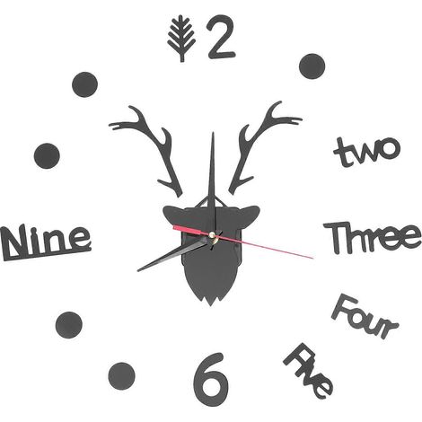 Horloge murale décorative en acrylique à faire soi-même, en forme de tête de cerf, pour la maison-Black (1/4)