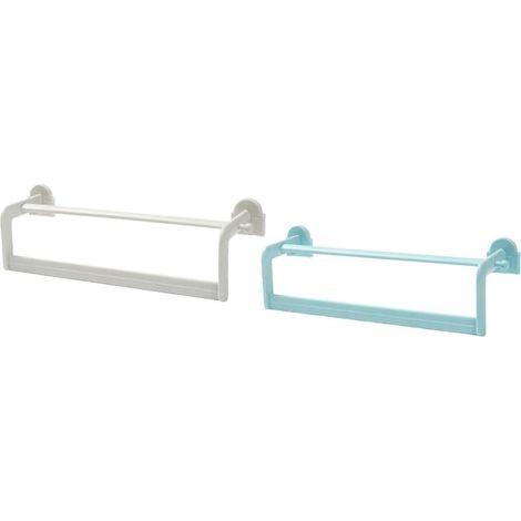 Porte-Serviettes Mural Double Barre 2pcs Couleurs Blanc et Bleu sans Poinçon en PP Fonction de Rangement Puissante, Gain de Place pour Salle de Bain (1/5)