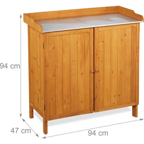 Mesa de jardinería con armario práctico 94 x 94 x 47 cm de madera de abeto natural 130016738 (1/5)