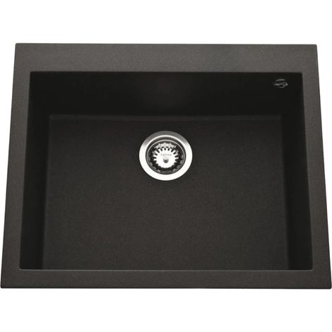 Évier granit noir moucheté 1 bac 570x500 – Évier à encastrer sans égouttoir – Bonde et siphon inclus – Pour meuble sous évier 60 cm – Luisina
