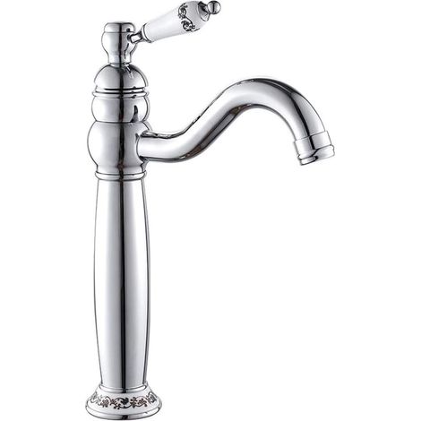 Klassischer Waschbecken-Mischbatterie aus Messing, Einhebelmischer, Keramikgriff (Silber) FLITI (1/4)